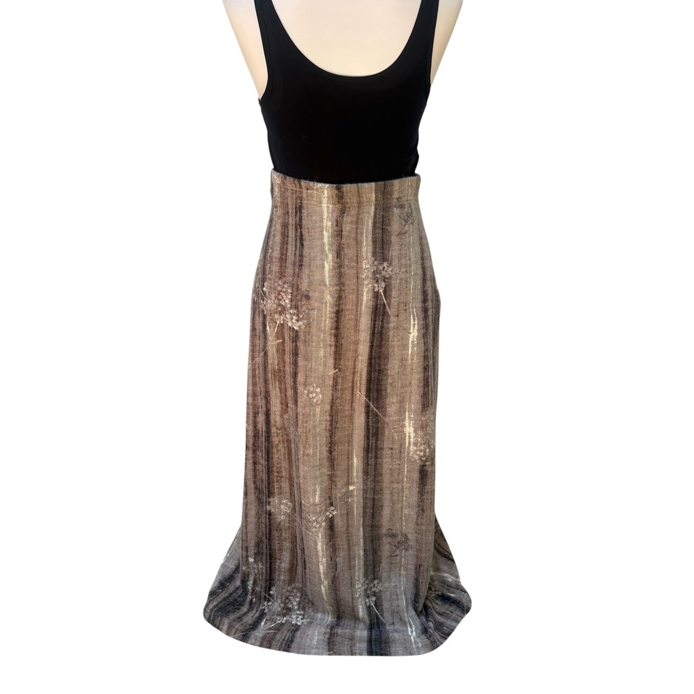 VTG Lapis Maxi Skirt M Brown Soft Wool Blend Floral Stripe A-Line Earthy Boho - Picture 3 of 6